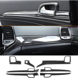 YOCTM Dashboard Panel Trim & Door Handle Cover Kit for Jeep Grand Cherokee 2014-2021, Carbon Fiber Look Interior Accessories, 7PCS Decorative Set, Black