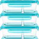 Pyrex Glass MealBox (5-Pack, 4 Cup) Divided Compartments with Locking Lids, For Meal Prepping and Portioning, BPA Free Microwave Dishwasher Safe