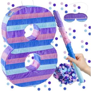 Video Game Birthday Decorations, 15.7 Number 8 Video Game Pinata with 16 Inch Pinata Stick Blindfold Confetti for Game Enthusiast Party Decoration Supplies (8th)