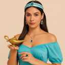 Princess Costume Accessories  Arabian Princess Dress-Up Jewelry Set with Magic Lamp, Headband, Necklace, Earrings & Ring  Halloween Cosplay Supplies, Birthday Gifts
