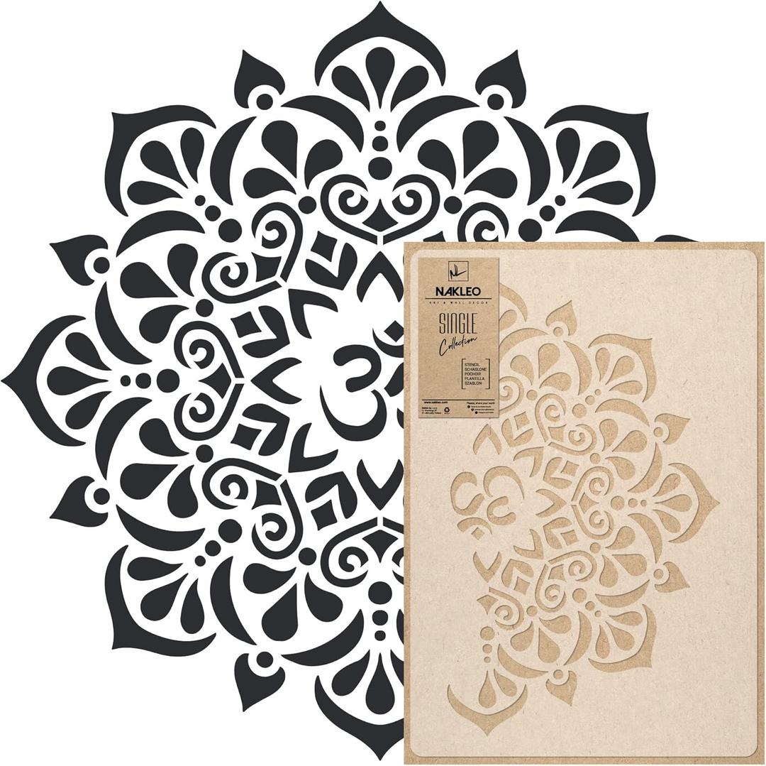 NAKLEO Mandala Painting Large Stencil Diameter 23.2, Tibetan Circle OM Mandala Geometric Ornament, Reusable Plastic Template DIY Art and Craft, Wall Floor Wood Fabric Furniture