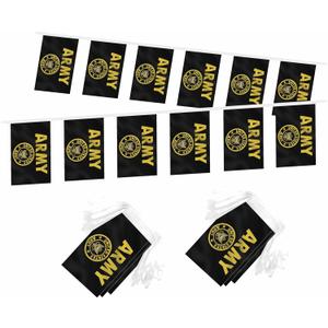 2 Pack US Army Gold Crest Mini Flag Banner String - Small Miniature Military Hanging Banners Flags for Veterans Day,Memorial Day, US Fourth of July Decorations, 60 Feet 40 Flags