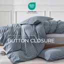 JELLYMONI Washed Cotton Duvet Cover Queen Size Breathable & Cozy Bedding Set for Modern Homes, Dorms & Guest Rooms, Blue Striped Comforter Cover with Button Closure, 1 Duvet Cover & 2 Pillowcases