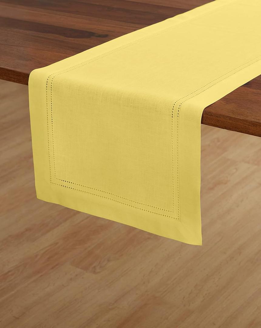 Solino Home Linen Sunshine Yellow Table Runner 72 Inches Long - 100% Pure Linen Double Hemstitch Table Runner 14 x 72 Inch for Dresser, Dining, Spring, Summer