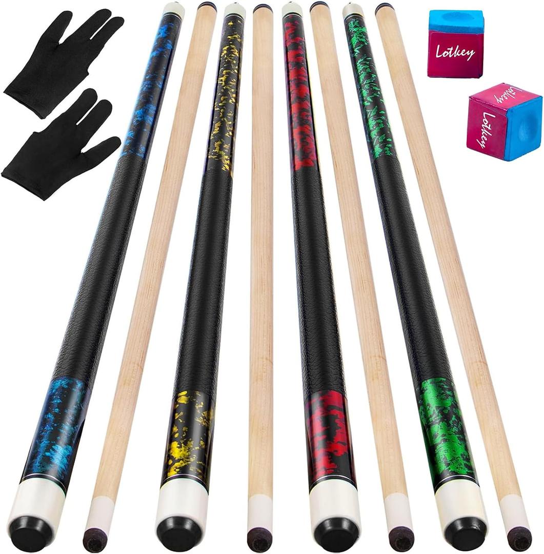 LOTKEY Pool Cue Sticks for Adults,Super Straightened Up 58'' 18 19 20 21 oz Billiard Cues Canadian Maple Tacos De Billar Profesional Set of 4/3/2/1 House Bar Pool Que Table Beginner Pool Queue
