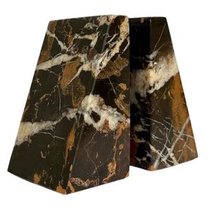 Ottimo Premium Polished Natural Marble bookends for use as Bookshelf Decor, Home, Office or Kitchen Shelves. Heavy, Triangular,and Modern Decorative Book Stopper with Anti-Slip Pads (Black Gold)