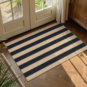 Lahome Elance Striped Easy Jute Rug, 2x3 Entryway Rug Indoor Outdoor Front Door Mat, Farmhouse Neutral Non Slip Non Shedding Washable Kitchen Mats for Floor Foyer