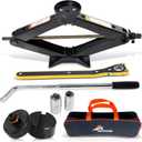 Car Jack Kit with Tesla Pad & Universal Rubber Pad | Scissor Jack for Car 3 Ton (6,600 lbs) - Tire Jack Tool Kit | Portable, Ideal for SUV and Auto - Universal Car Emergency Kit with Lug Wrench