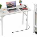 Folding Table Computer Desk - 43.3" No Assembly Folding Desk with Power Outlets & USB Charging Port, Small Desk, Foldable Office Desk, Compact Storage Portable Use for Small Space, White Ash