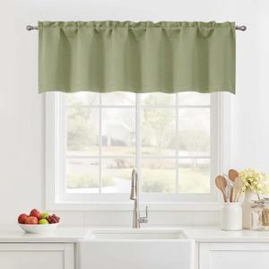 Sage Green Valance for Windows, Small Blackout Kitchen Valance Curtain, Dual Rod Pocket Thermal Insulated Short Window Curtain for Bathroom Basement, 60Wx14L Inch, 1 Piece