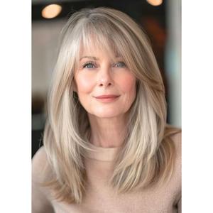 Long Blonde Wigs for Women Natural Straight Blonde Wig with Bangs,Synthetic Hair Wig for Daily Party Use