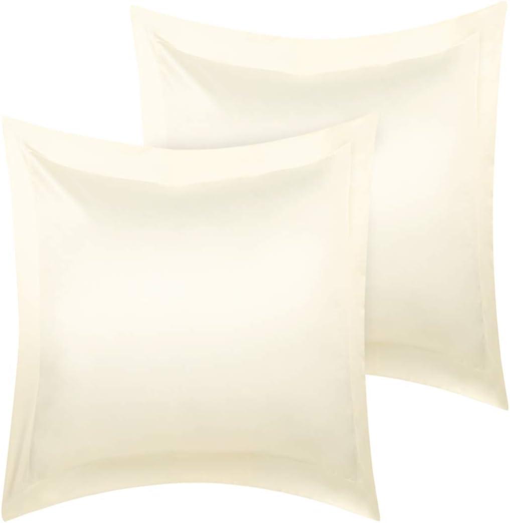 PiccoCasa 2 Pack Satin Pillowcase for Hair and Skin, Euro Sham Pillow Covers Soft Silky Oxford Pillow Cases with Envelope Closure European(26"x26") Cream