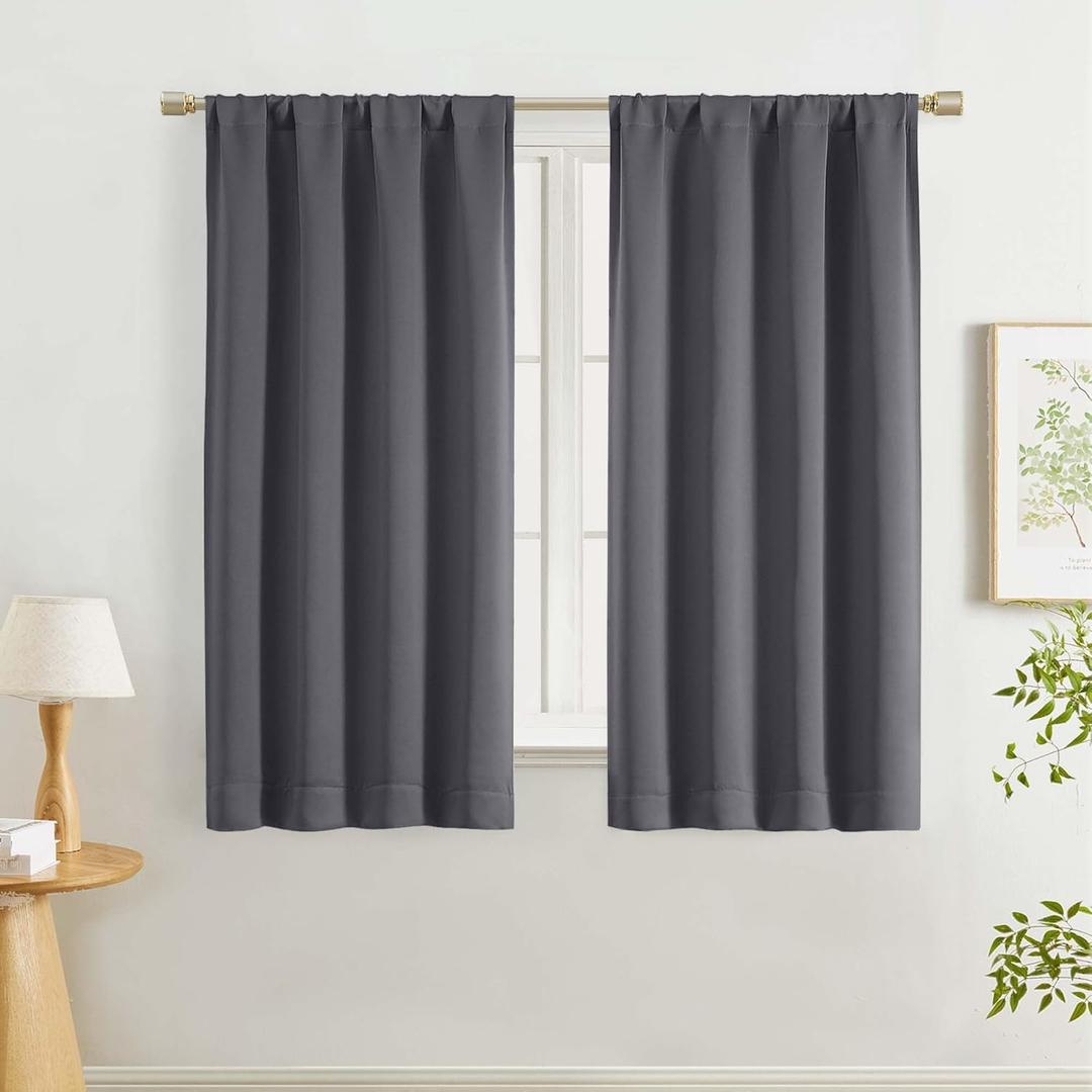 Lecloud Grey Room Darkening Curtains 54 Inch Length 2 Panels, Solid Soft Window Curtains for Bedroom, Energy Thermal Insulating Rod Pocket Curtain Drapes for Small Window, 40" W x 54" L