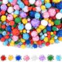 NACHLYNN 1000 Glitter Pom Poms Bulk 4 Sizes Assorted Soft Fluffy Pom Poms for Crafts DlY Decorations Activities with A Storage Bag (Multicolor)