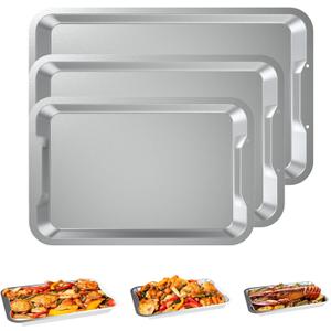 Baking Sheet Set for Ninja B33003 Foodi NeverStick Premium, Cookie Sheets for Ninja Sheet Pan, Dishwasher Safe, with 10 x 15 & 11 x 17 & 12 x19" Cooking Trays, Stainless Steel Baking Trays 3PCS