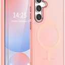 WRJ for Samsung Galaxy S25 Plus Case,Galaxy S24 Plus Case with Screen Protector,[Compatible with Magsafe] Slim Matte Translucent Magnetic Women Men Shockproof Protective Cover-Pink