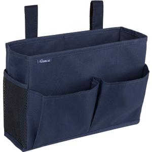 Surblue Bedside Caddy Hanging Organizer Storage Bag Pocket for Bunk, Hospital, College Dorm Rooms, Baby Bed Rails, Camp - 4 Pockets, 2 Hooks (Blue) (Small)