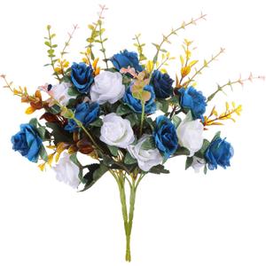 Artificial Flowers,2 Packs of Artificial Roses.24 Little Rose Silk Flowers. Plastic Flowers,Plants for Home Hotel Wedding Christmas Tables Decorations.Cemetery Flowers Dark Blue