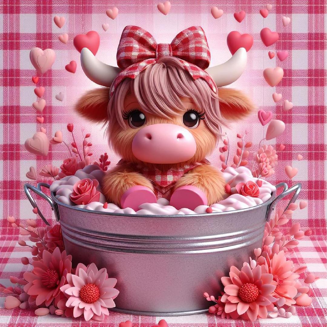 LWZAYS 5D Valentine's Day Diamond Art Kits for Adults, DIY Valentine Cow Diamond Painting Kit, Full Round Drill Crystal Craft Kits for Home Wall Decor Present 14x14inch