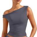 Women Off Shoulder Tops Sleeveless Shirts, Grey, XL