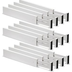 Wesiti 12 Pieces White Bamboo Drawer Dividers Expandable Organization Separators Adjustable Drawer Dividers Dresser Organizer for Kitchen Bedroom(13''-17'')