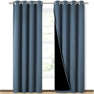NICETOWN 100% Blackout Curtains 84 inches Long, Smoky Blue, 52 inches Wide, Pair of Energy Smart & Noise Blocking Out Drapes for Baby Room Window, Thermal Insulated Guest Room Lined Window Dressing