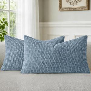 A Moment Blue Chenille Throw Pillow Covers 12x20 Inch Pack of 2 Modern Decorative Throw Pillow Covers Farmhouse Cross Covers Modern Home Decor for Sofa Bedroom Living Room Blue