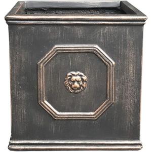 Kante Square Lion Head Concrete Planter, Classic English Style Plant Pot with Drainage Hole and Rubber Plug for Indoor Outdoor Garden Patio Home, 12.6"x12.6"x12.6" Oil Rubbed Bronze