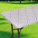 FUANGUI Picnic Table Cloth, Elastic Fitted Tablecloths for 4 Foot Folding Tables, Waterproof Tablecloth Washable Polyester Table Protector for Picnic, Camping, Outdoor&Indoor (Grey Persian, 30"x48")