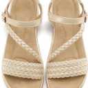 Aomigoct Dressy Womens Sandals Summer: Comfortable Strappy Flats Sandals Women - Casual Walking Woman Shoes 7.5
