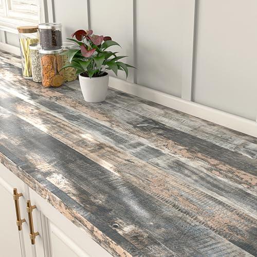 FunStick Grey Weathered Wood Contact Paper for Countertops Waterproof Self Adhesive Wood Wallpaper Peel and Stick Woodgrain Contact Paper Removable Wooden Wall Papers for Desk Cabinets Walls 12"x200"