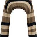 SOLY HUX Women's Color Block Striped Cropped Sweaters Drop Shoulder Long Sleeve Pullover Crop Tops Brown Striped Medium