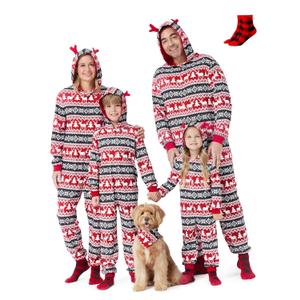 PATPAT Matching Family Christmas Onesie Pajamas  Holiday Hooded Jumpsuit Sleepwear PJs Couples Xmas Loungewear with Socks (Red Elf)