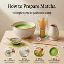 Matcha Set, 7-Piece Japanese Matcha Kit with Ceramic Bowl, Bamboo Whisk, Ceramic Whisk Holder, Stainless Steel Sifter, Chashaku Scoop, Bamboo Spoon and Tea Towel