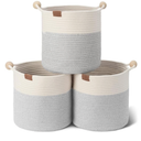 Woven Storage Baskets for Organizing, Woven Basket with Wooden Handles, 12.5 x 12.5 Woven Baskets for Storage, Small Woven Cube Storage Basket for Living Room, White&Light Brown, 3-Pack
