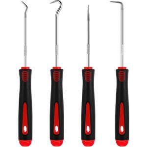 WILLBOND 4 Pcs Pick and Hook Set Precision Automotive Mechanic Picks Tools Set for Car Oil Seal Hooks Puller Remover Tools(6.5 Inches,Red)