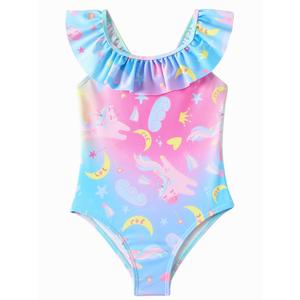 Angel season Toddler Girls Swimsuits One Piece Bathing Suit 2T Swimsuit Girl for Little Kids Cute Ruffle Swimwear Rainbow Unicorn Quick Dry Size 2T