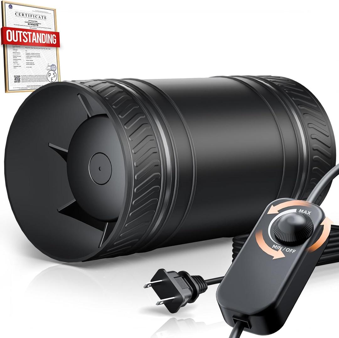 4 Inch Inline Duct Fan with Speed Controller, Upgraded Inline Fans High-Efficiency Exhaust Duct Fan, Low Noise HVAC Ventilation in Basement Bathroom Workshop Attic Grow Tent