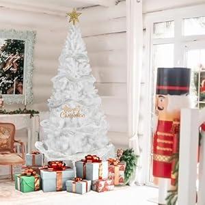 MKSY 10FT Artificial Christmas Tree, Full Premium Hinged Artificial Pine Tree with 1850 Branch Tips Metal Stand for Outdoor & Indoor (White)