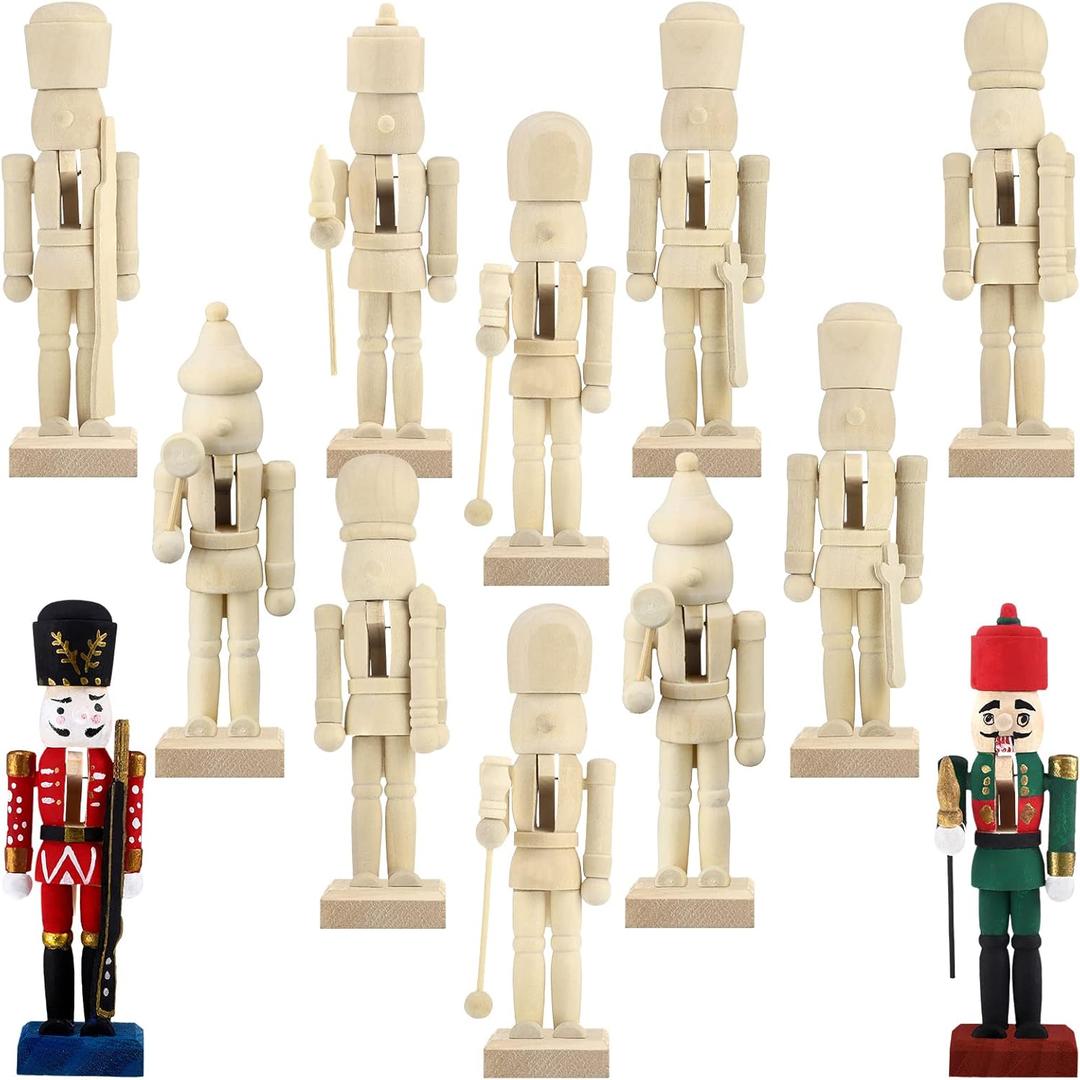 Sumind Christmas Unfinished Nutcracker Christmas Wooden Nutcrackers 5 Inch Xmas Craft Kit Box Paintable Nutcracker Figures for Adults Arts Project Ornaments Decoration(6 Pieces)