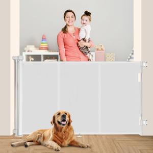Upgrade 71" Retractable Baby Gates with Reinforced Strip Design to Prevent Crawling Through, 42" Tall Retractable Gate for Baby and Pet, 6 FT Baby Gates for Stairs, Doorways, Hallways