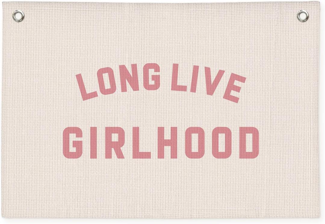 Long Live Girlhood Banner, Girls Baby Nursery Decor, Toddler Girl Room Decor, Pink Girls Room Wall Decor, 30x20 Inch Linen Wall Hanging Canvas Banner Flag - Pink