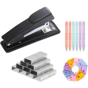 Desktop Staplers with 1000 Standard Staples, Gel Pen Bulk Office Supplies Set with Paper Clamps and Binder Clips, 24 Counts (GK-01)