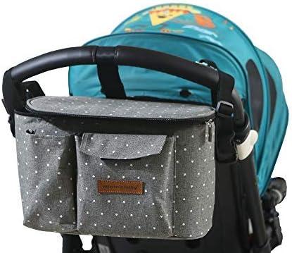 Miracle Baby Stroller Organizer Bag for Mom, Universal Stroller Storage Caddy Diaper Bag- Compatible with Most Strollers - Multifunctional Large (Gray White Star)