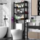 Over The Toilet Storage Cabinet,4 Tier Bathroom Organizer and Storage With Adjustable Shelf Waterproof Feet Pad and Basket Multifunctional Space Saver Freestanding Bathroom Shelves With Dividers Black, Large
