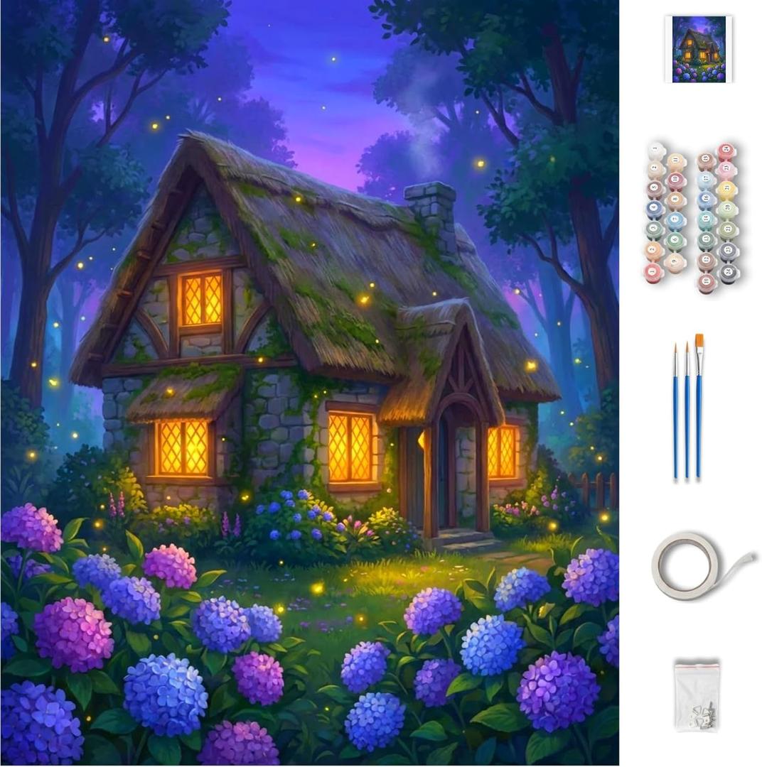 CT SUN Paint by Numbers for Adults - Aesthetic Cottagecore Landscape - Whimsical DIY Oil Painting Kits - Relaxing Arts and Crafts Gift - 16"x20" (The Enchanted Cottage)