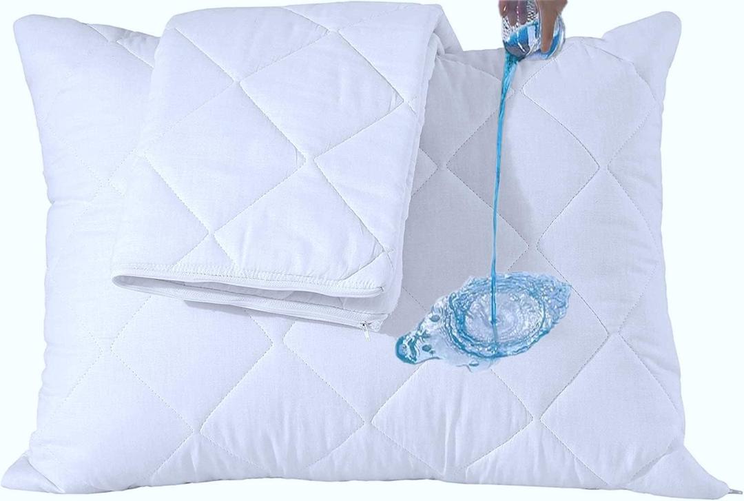 Waterproof Quilted Pillow Protectors Queen Ultra Soft Thick Pair 20x30 Inches Brushed Ultra Plush White Zippered Set of 2 Size Encasement