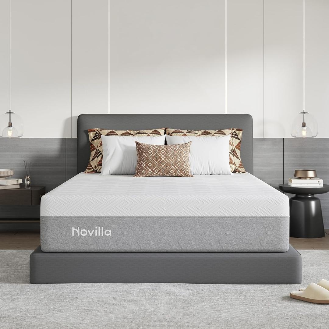 Novilla Mattress Queen Size, 14 Inch Gel Queen Memory Foam Mattress in a Box for Suppotive, Pressure Relieving & Plush Comfort, Bliss (Grey)
