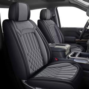 Seat Covers Fit for 2019-2024 Chevy Chevrolet Silverado GMC Sierra Pickup 1500 2500HD 3500HD Trail Boss Z71 Crew Double Extended Cab Leather Protectors (Full Set, Black&Grey)