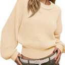 Saodimallsu Womens Batwing Long Sleeve Sweaters Casual Crewneck Loose Chunky Knit Fall Pullover Tops (Beige)